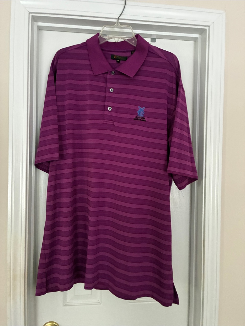 Men's XXL Monterey Club Striped Purple Polo Shirt with Embroidered Chest Logo